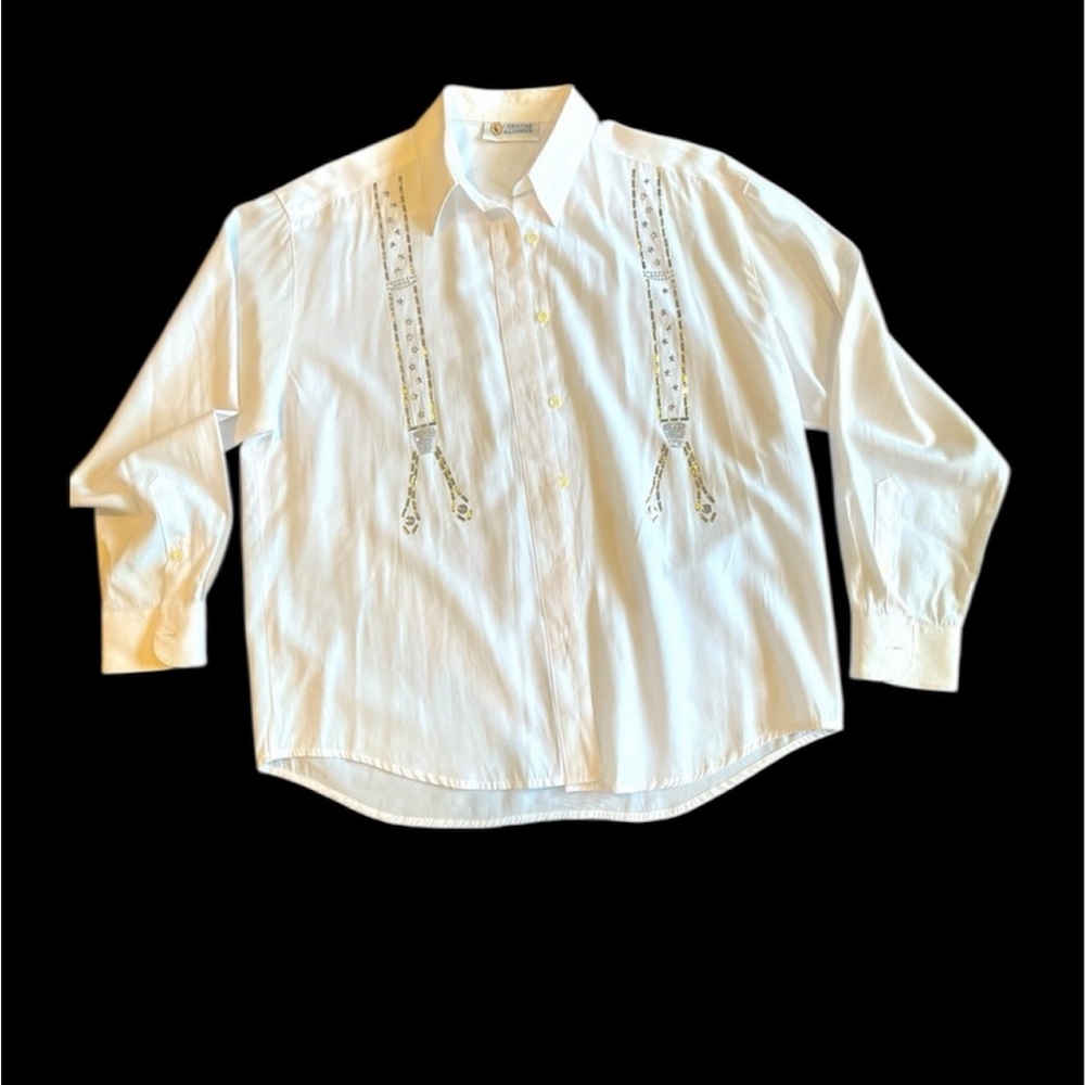 Christine Alexander Classic White‎ Shirt with Silver Embellishment – Large